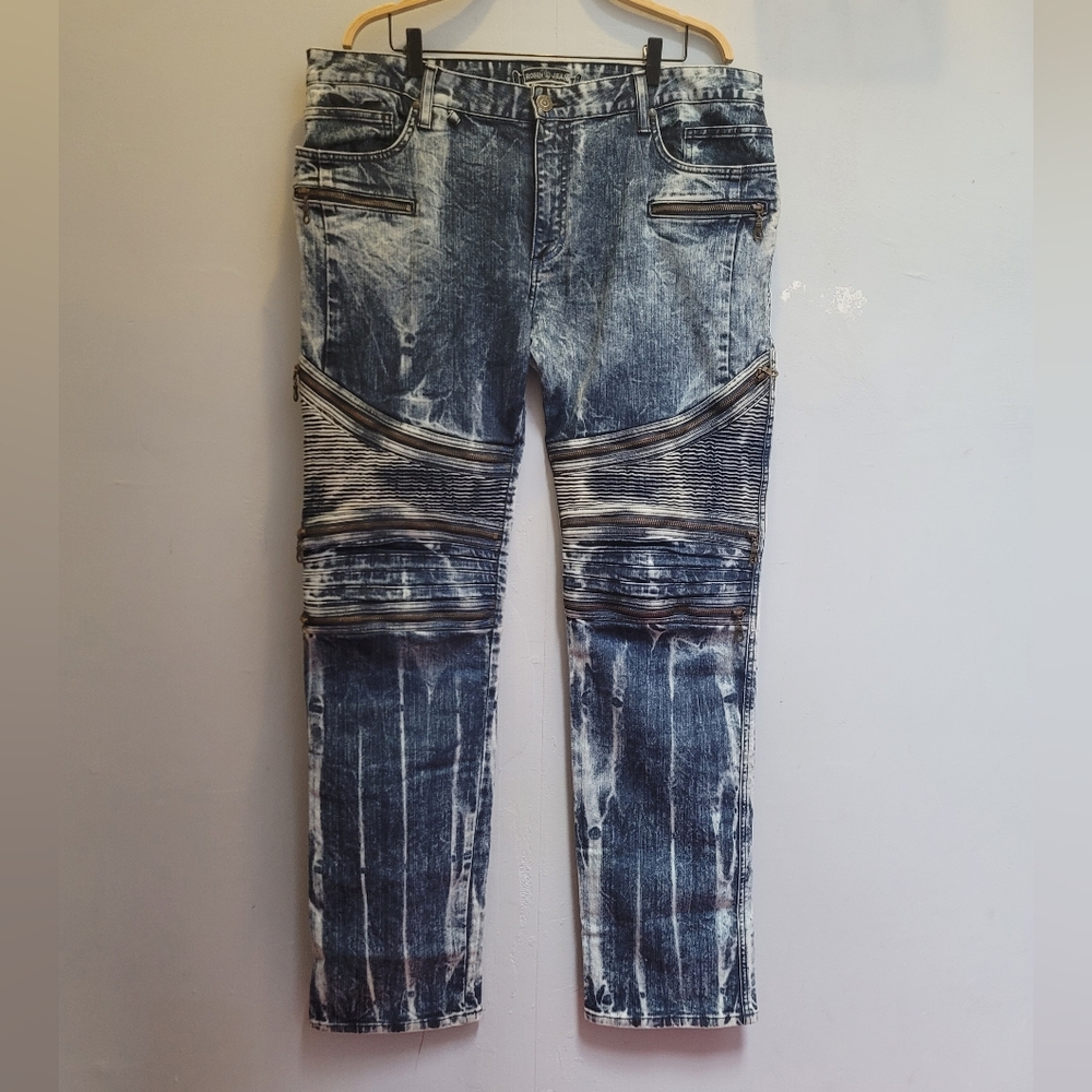 Robin's Jean Moto Biker Blue Jeans w/ Zippers Size 40 x 34
